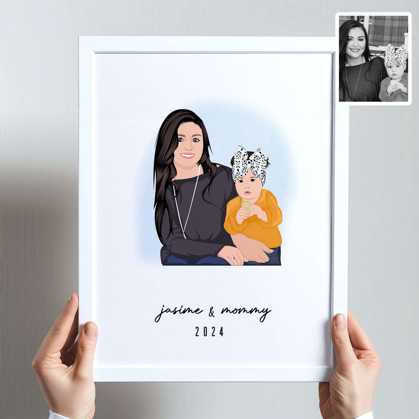 Personalized Wall Print - Custom Mom annd Baby Drawing (Portrait) 