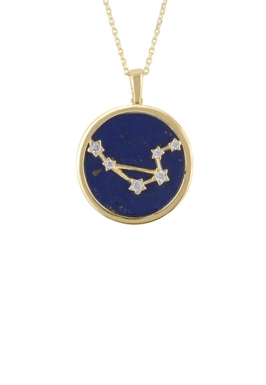 Zodiac Lapis Lazuli Star Constellation Pendant Necklace Gold Libra