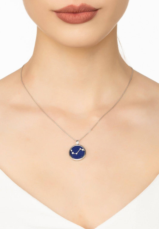 Zodiac Lapis Lazuli Constellation Pendant Necklace - Silver Aries