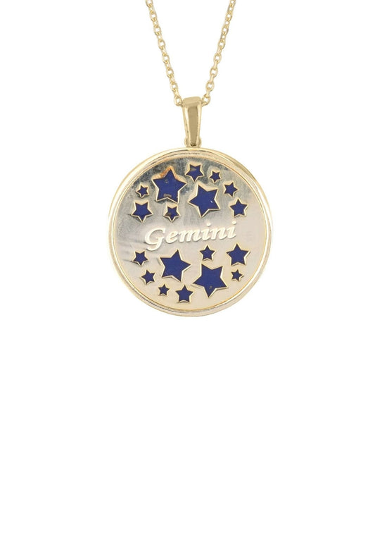 Zodiac Lapis Lazuli Star Constellation Pendant Necklace Gold Gemini