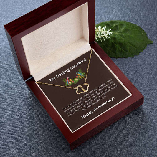 10ct Gold And Diamonds Necklace + Lovebirds Anniversary Card