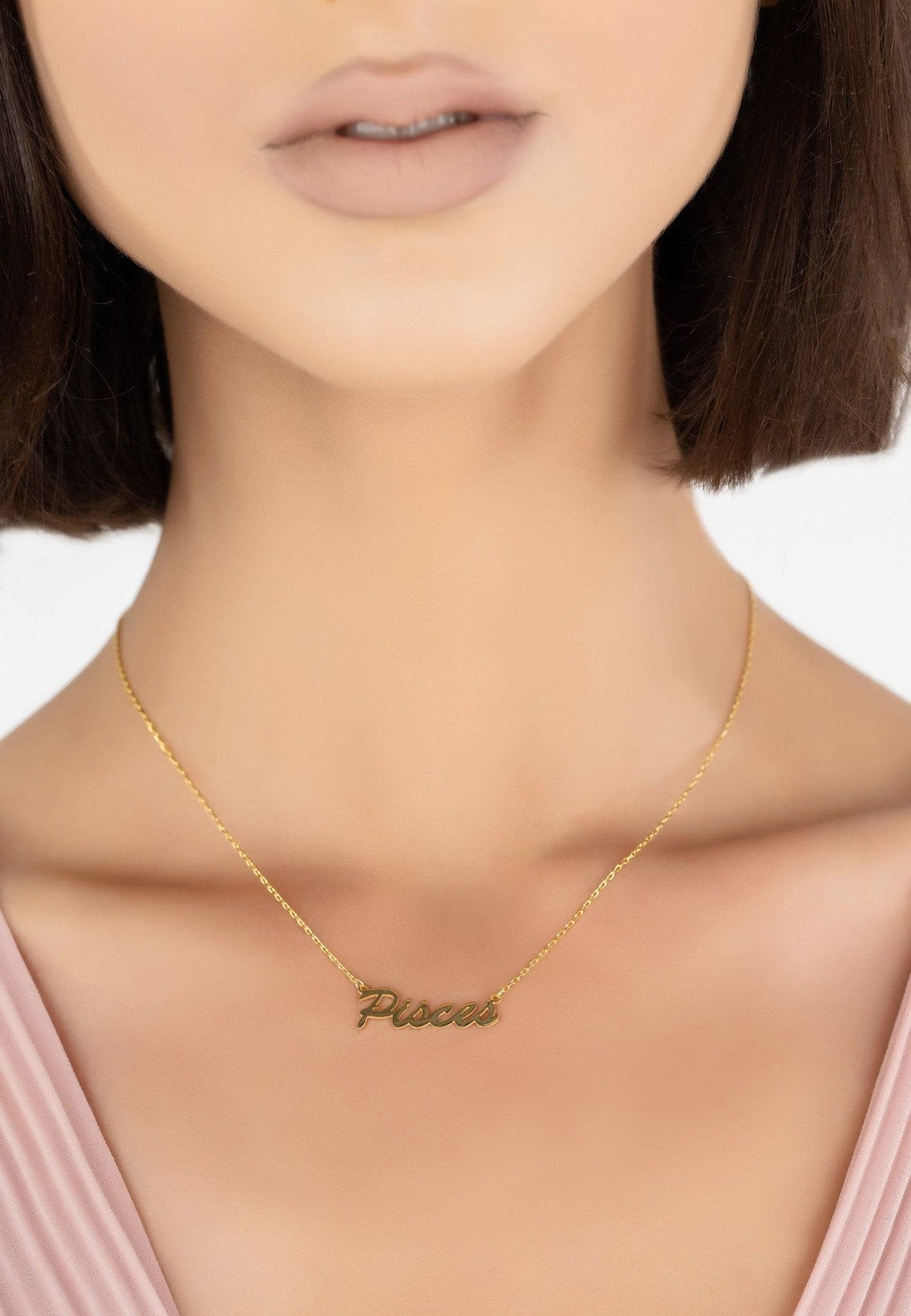 Personalized Necklaces - Zodiac Star Sign Name Necklace Gold Pisces 