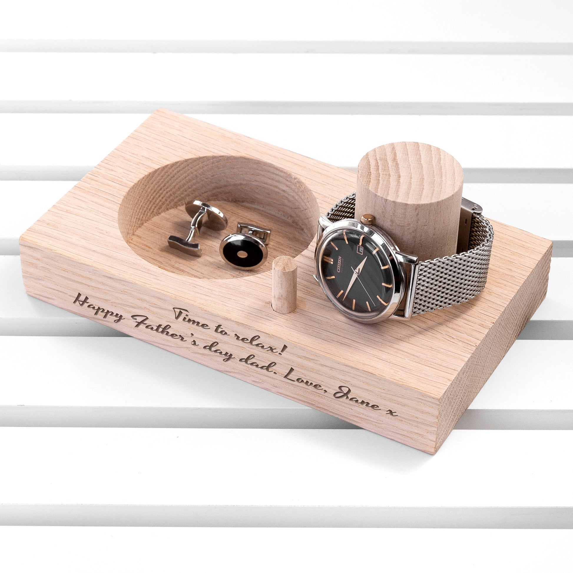 Personalized Tidy Trays - Personalized Oak Wood Watch Stand 