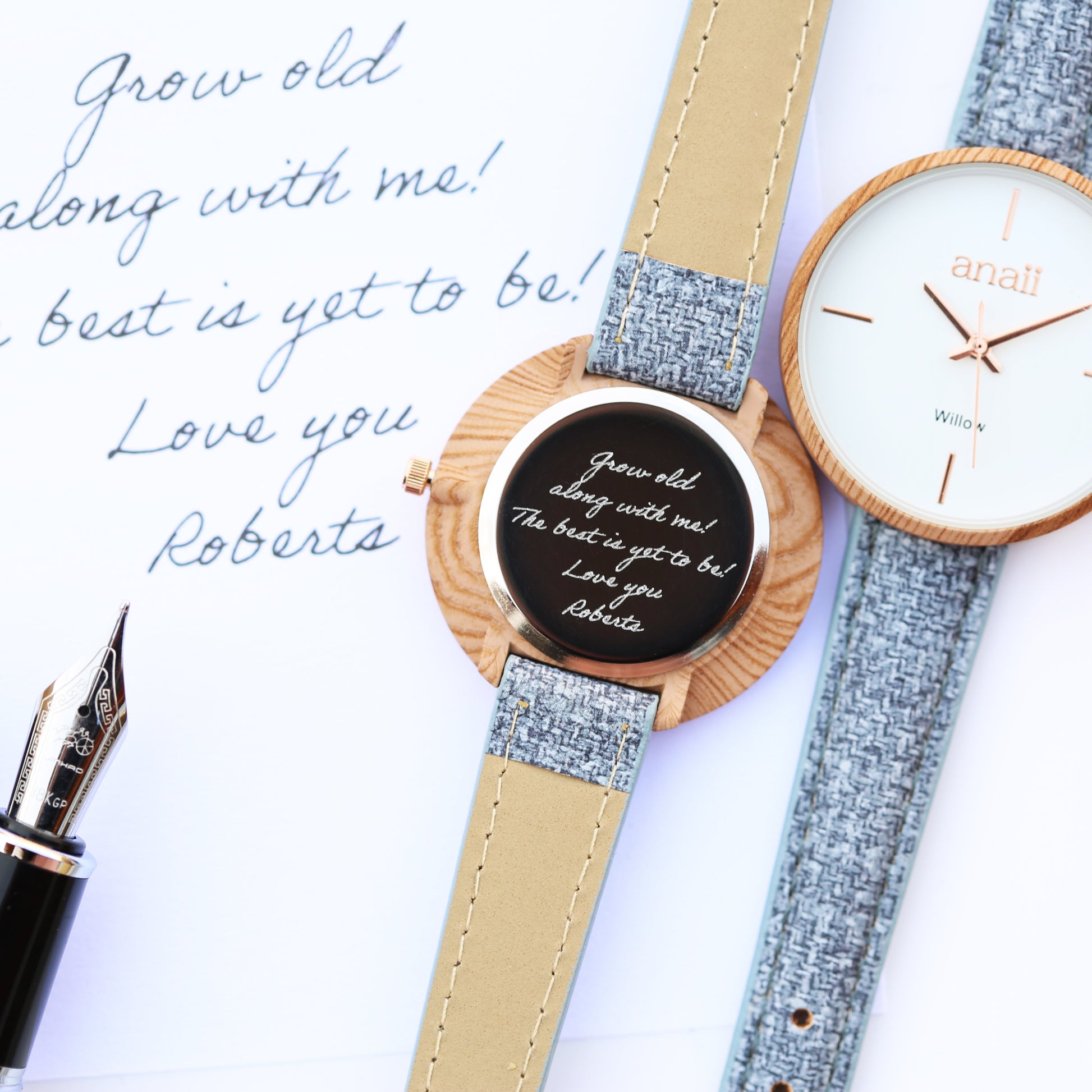 Personalized Ladies' Watches - Handwriting Engraved Watch in Lake Blue 
