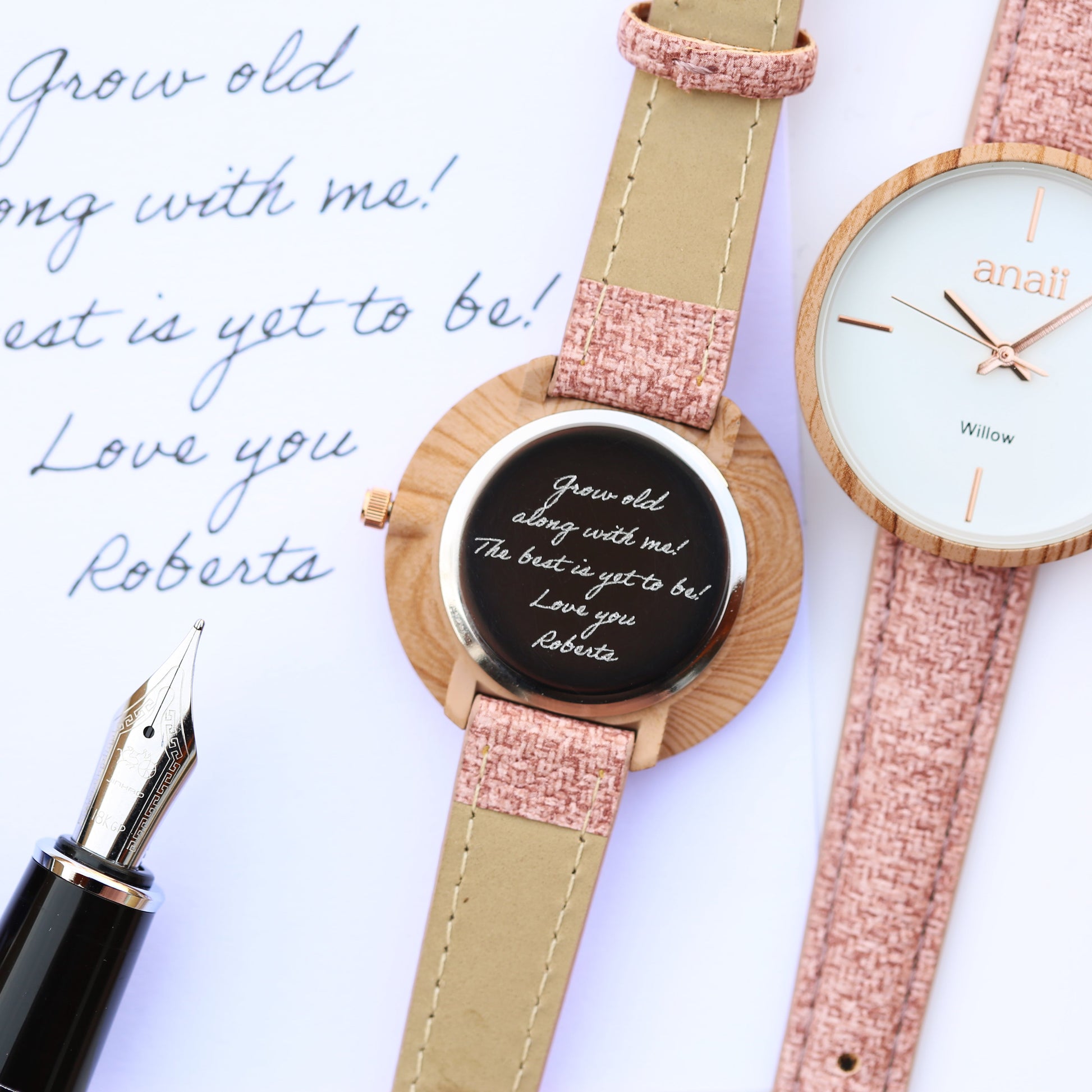 Personalized Ladies' Watches - Handwriting Engraved Watch in Sweet Pink 