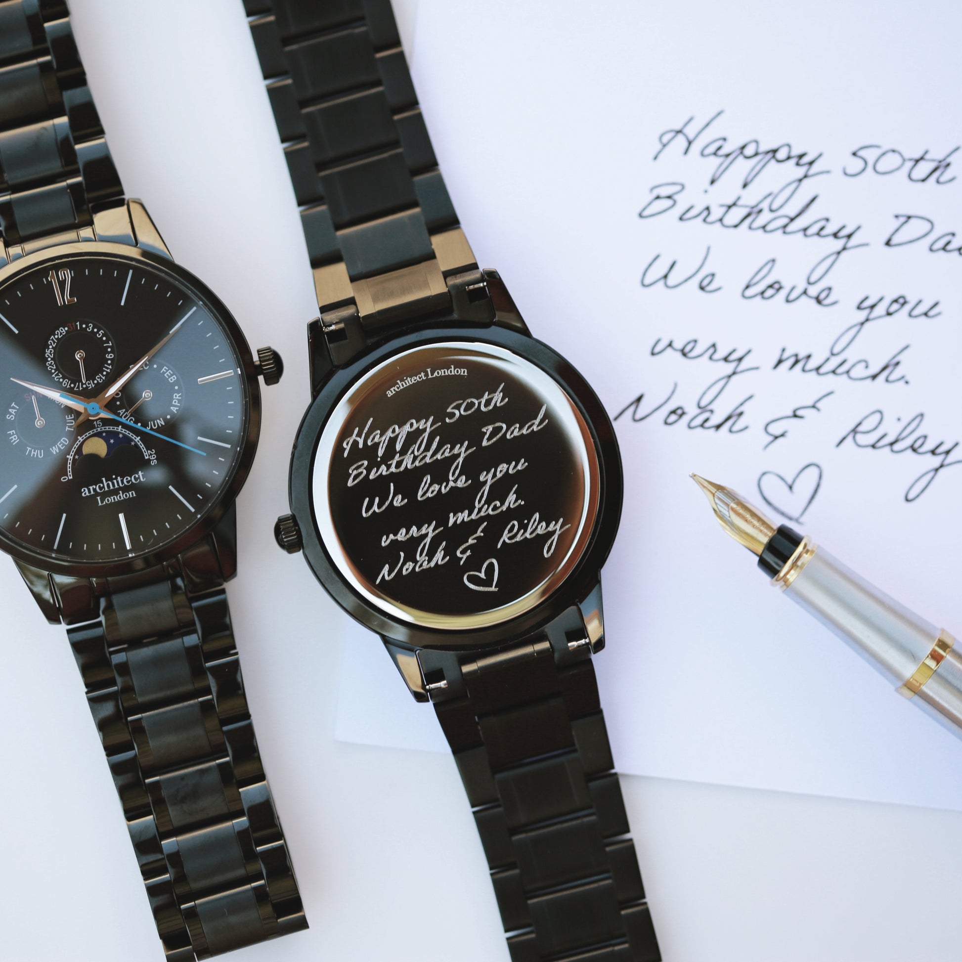 Personalized Men's Watches - Men's Architect Apollo Black - Handwriting Engraving 