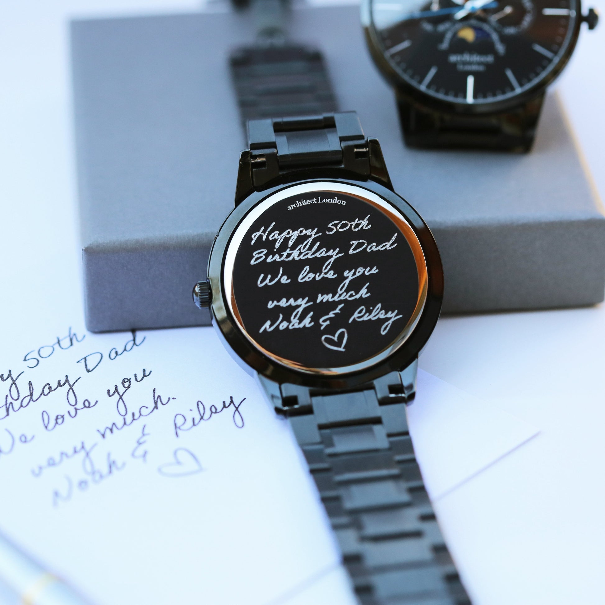 Personalized Men's Watches - Men's Architect Apollo Black - Handwriting Engraving 