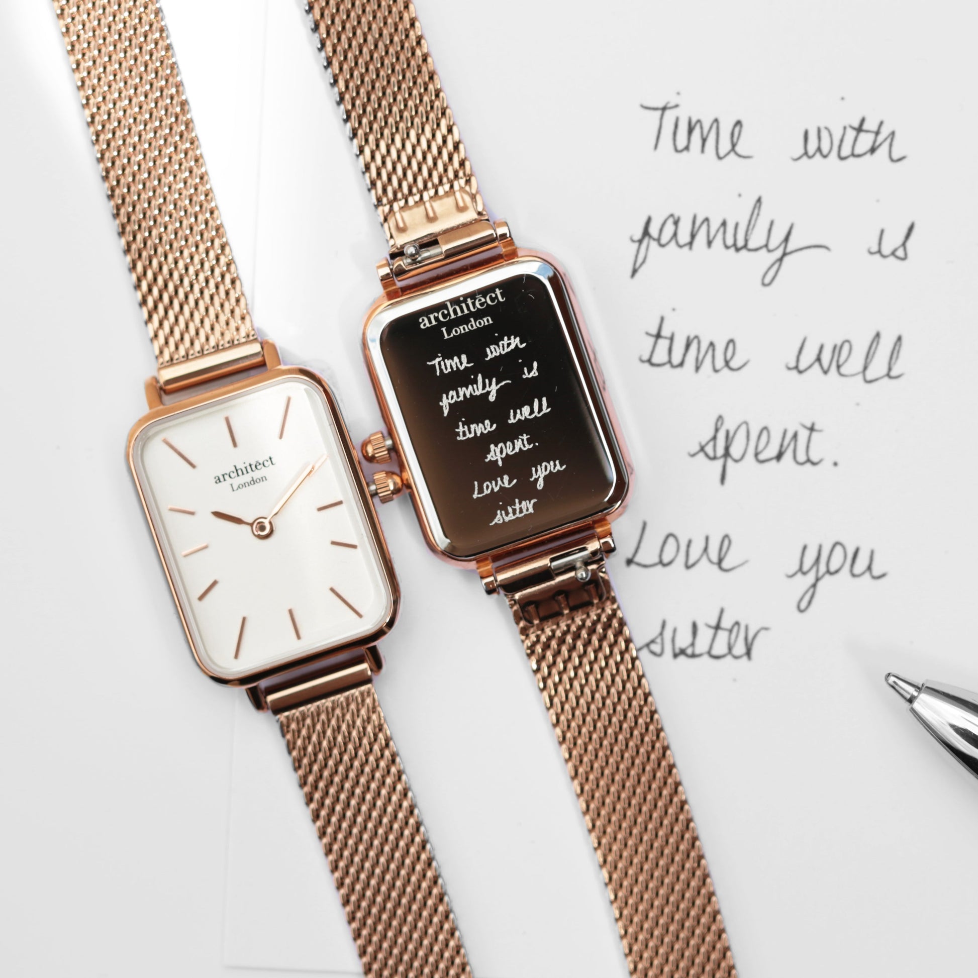 Personalized Ladies' Watches - Ladies Architect Lille Handwriting Engraved Watch In Rose Gold 