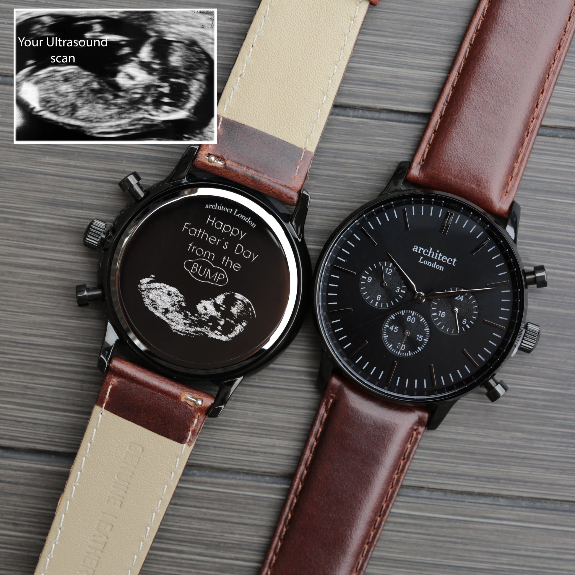 Personalized Men's Watches - Men's Architect Personalized Watch in Black Face Walnut 