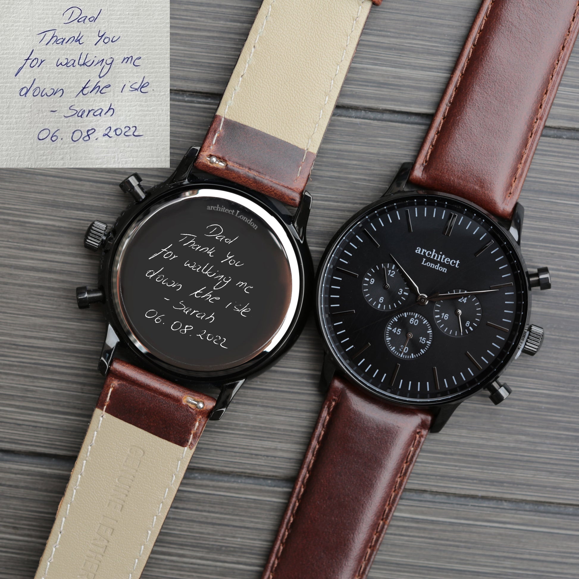 Personalized Men's Watches - Men's Architect Personalized Watch in Black Face Walnut 