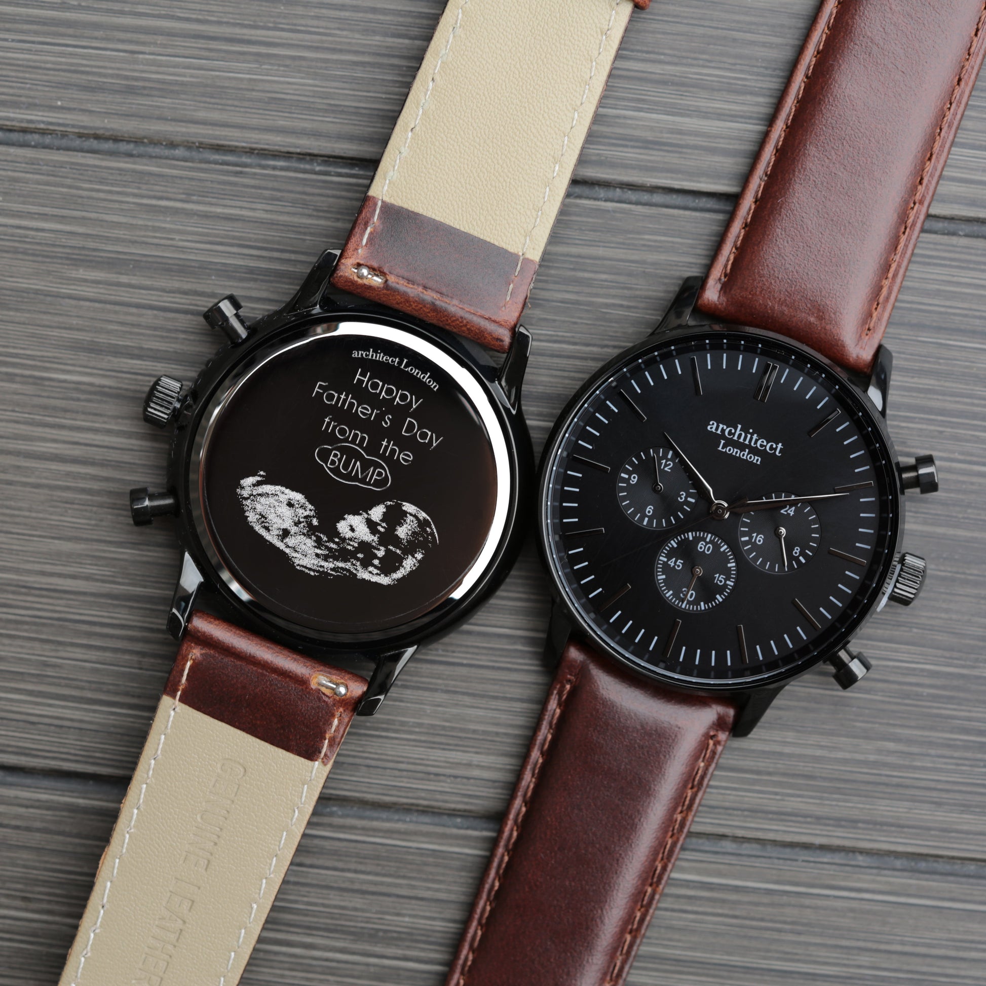 Personalized Men's Watches - Men's Architect Personalized Watch in Black Face Walnut 