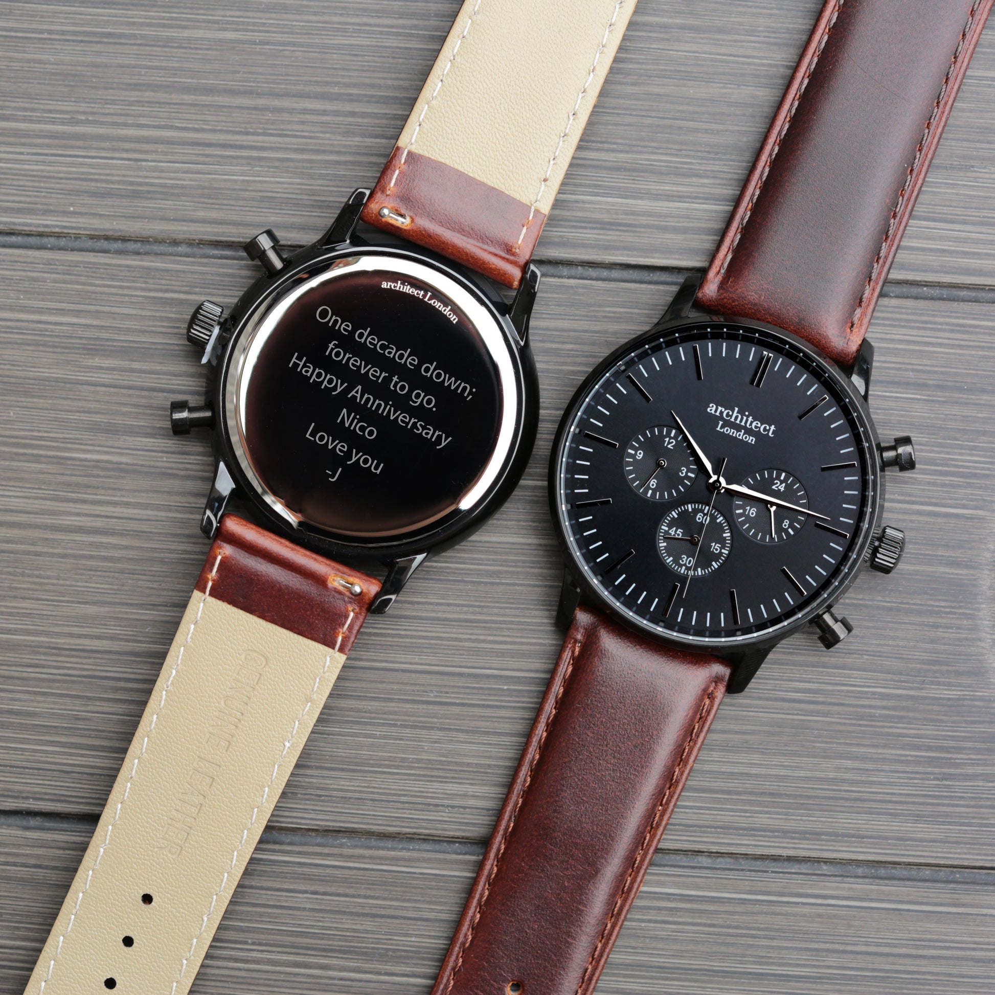 Personalized Men's Watches - Men's Architect Personalized Watch In Black Face Walnut 