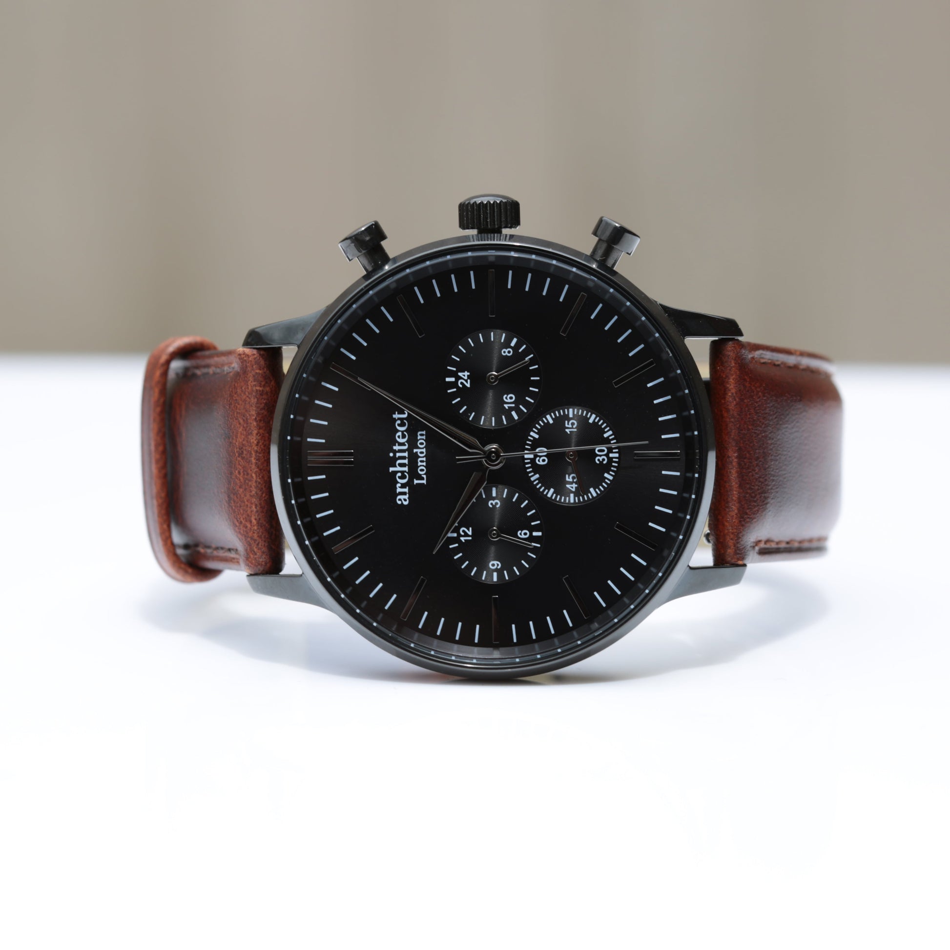 Personalized Men's Watches - Men's Architect Personalized Watch in Black Face Walnut 