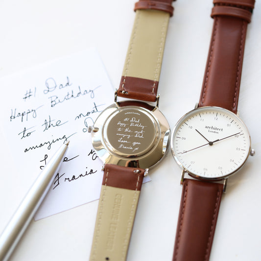 Men's Handwriting Engraved Watch - Architect Zephyr + Walnut