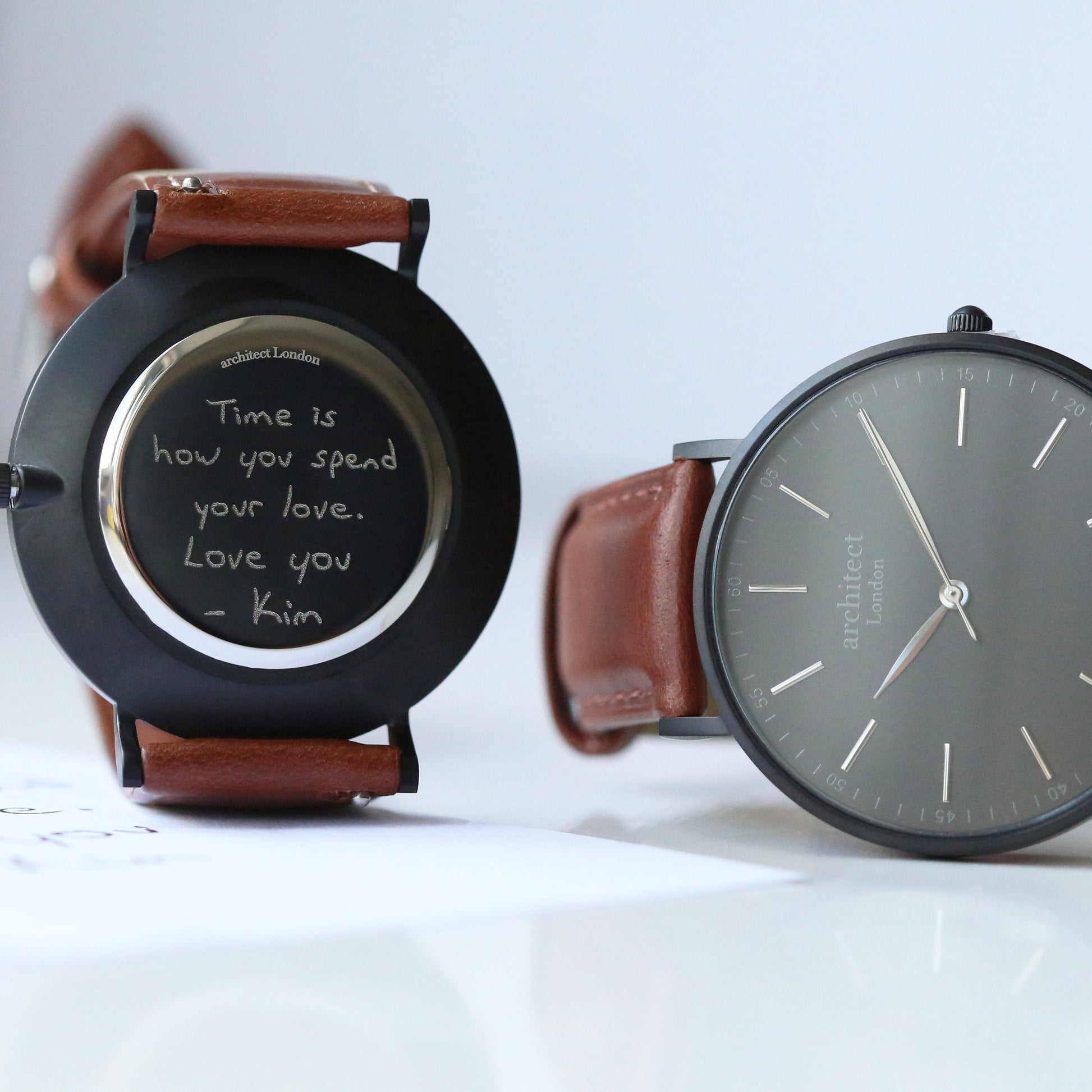 Personalized Men's Watches - Men's Handwriting Engraved Watch - Minimalist Watch + Walnut 