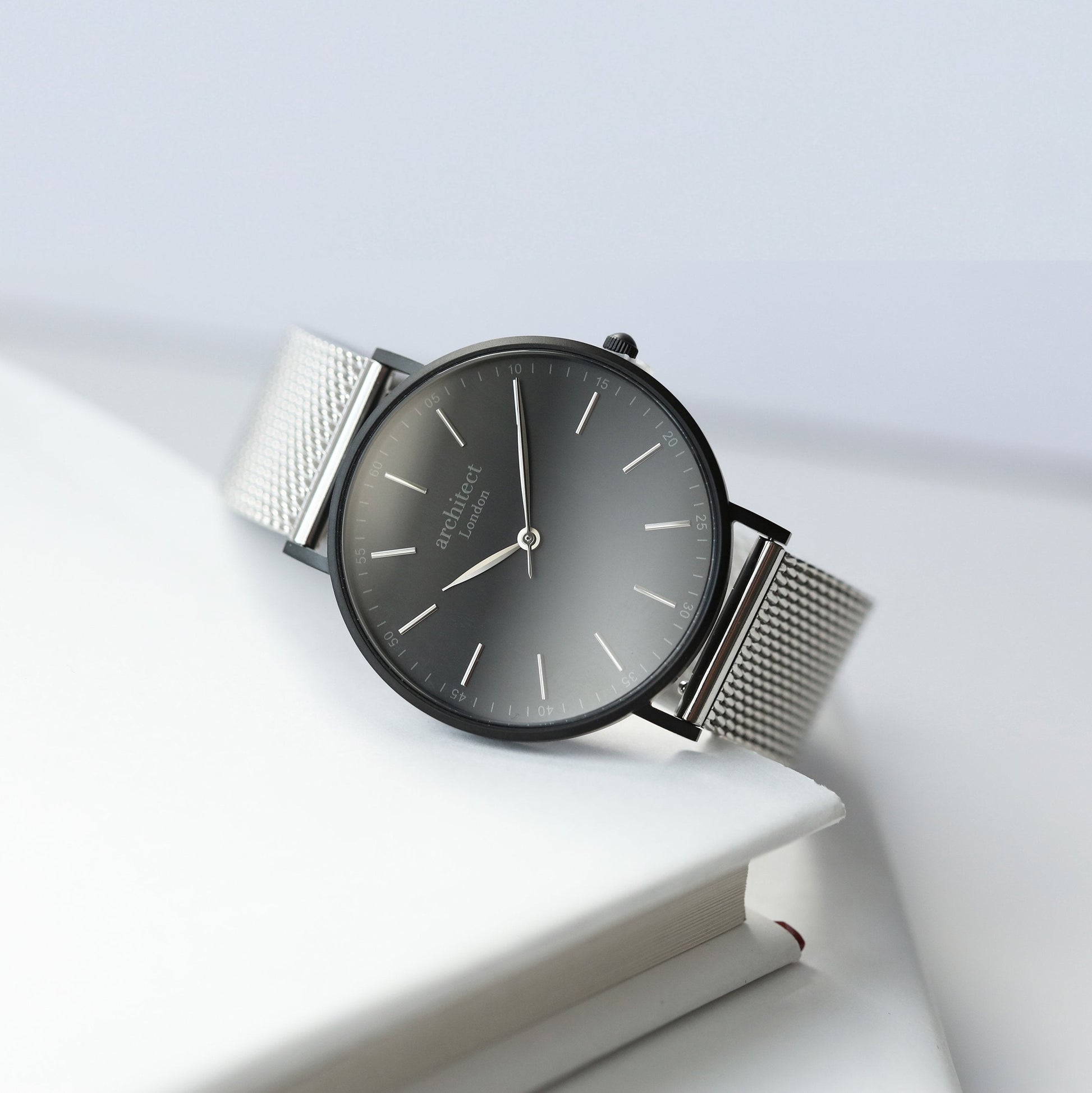 Personalized Men's Watches - Men's Handwriting Engraved Watch - Minimalist Watch + Steel Silver Mesh 