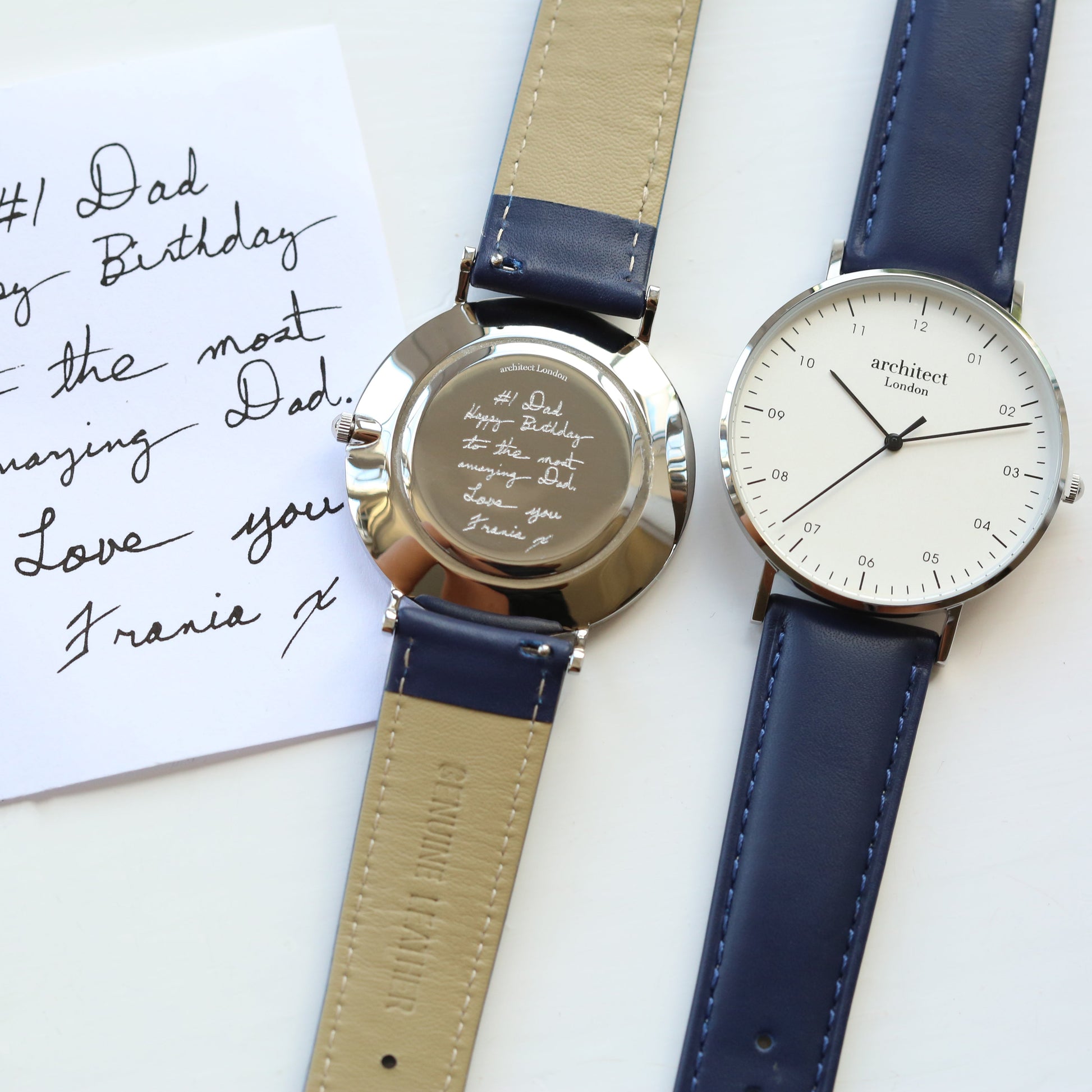 Personalized Men's Watches - Men's Handwriting Engraved Watch - Architect Zephyr + Admiral Blue 