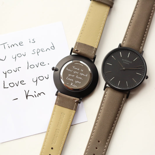 Men's Handwriting Engraved Watch - Minimalist Watch + Urban Grey