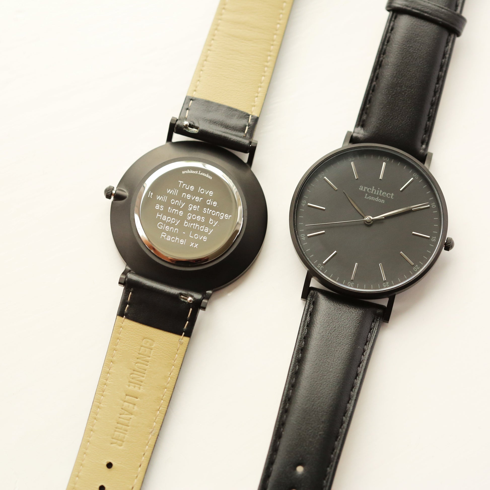 Personalized Men's Watches - Men's Minimalist Engraved Watch In Jet Black 