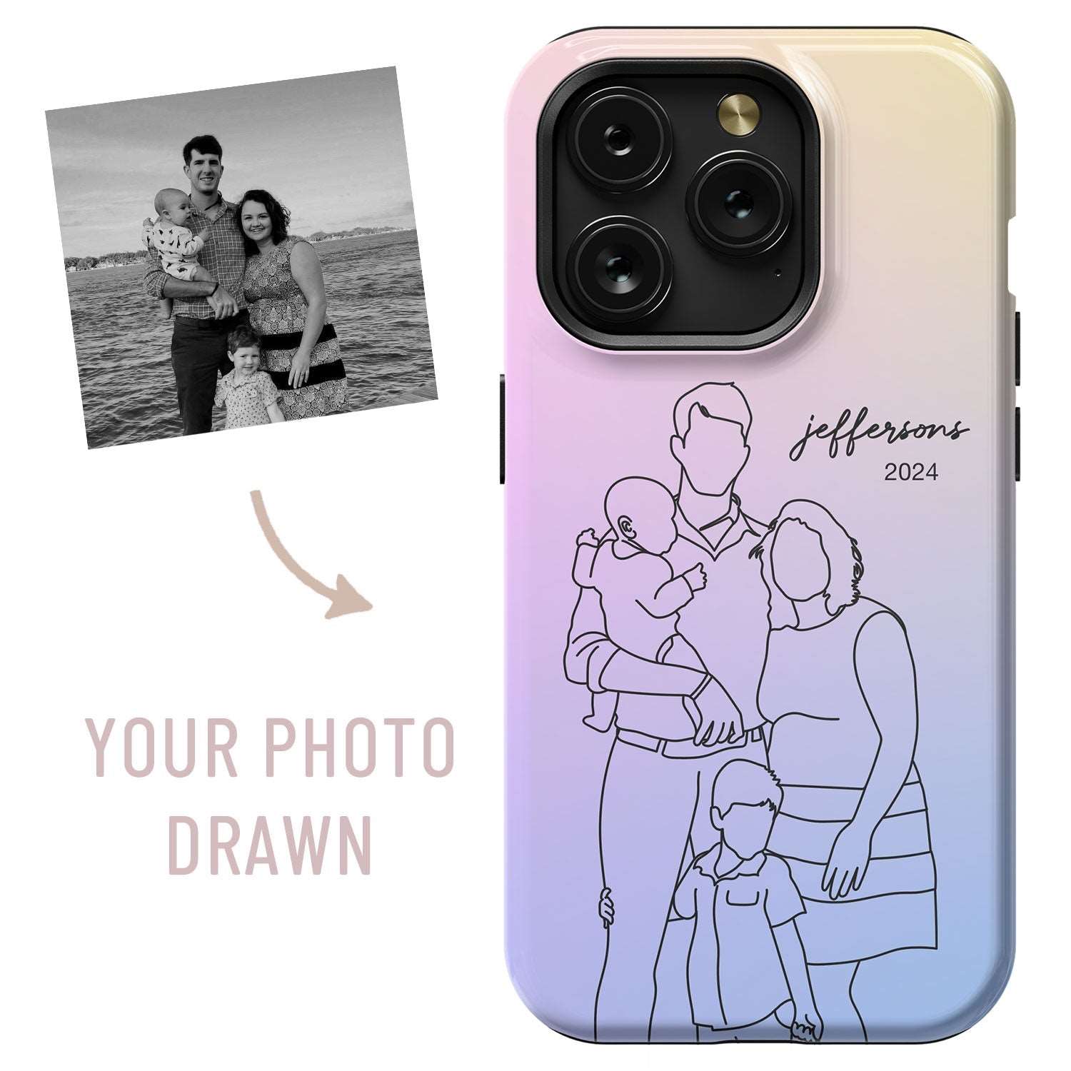 Personalized Phone Cases - Custom Family Line Art Phone Case - Pastels 
