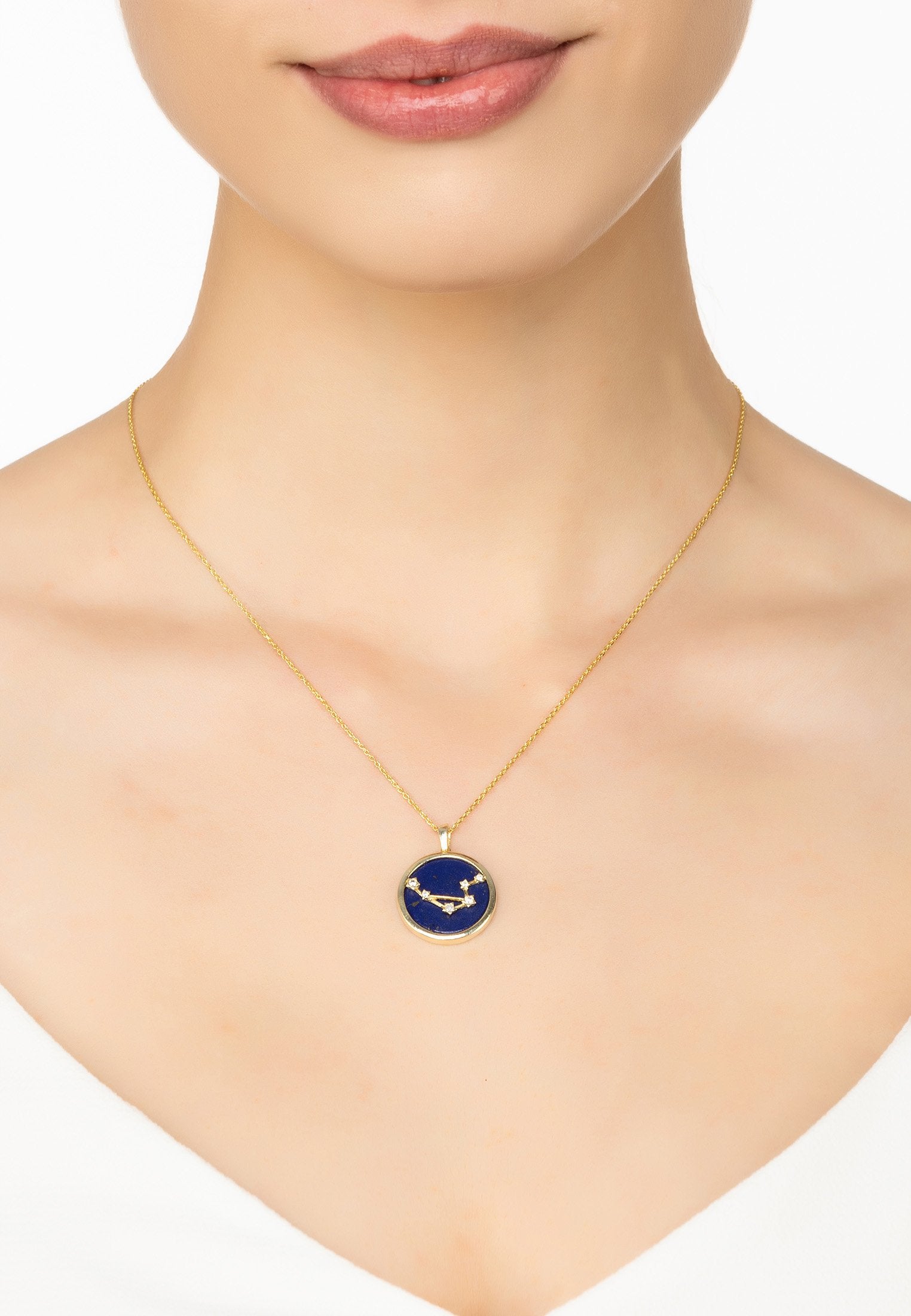 Personalized Necklaces - Zodiac Lapis Lazuli Star Constellation Pendant Necklace Gold Libra 
