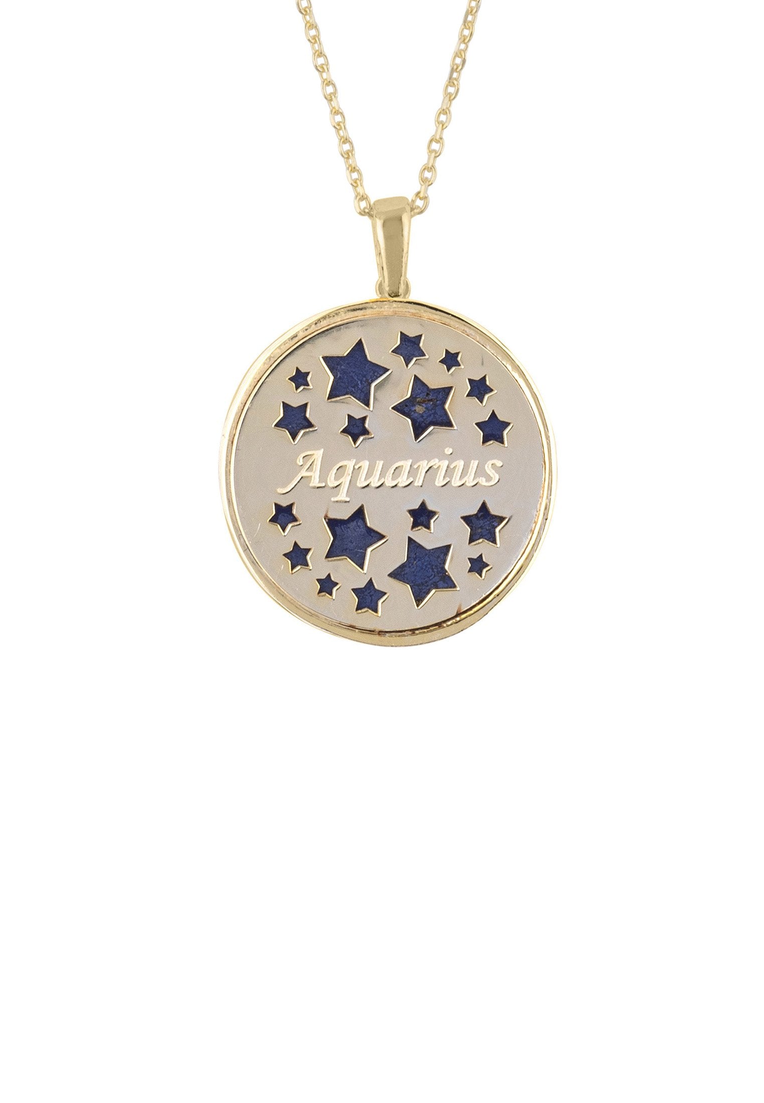 Personalized Necklaces - Zodiac Lapis Lazuli Gemstone Star Constellation Pendant Necklace Gold Aquarius 