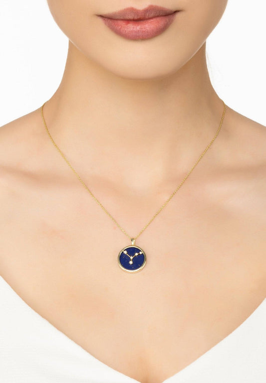 Zodiac Lapis Lazuli Star Constellation Pendant Necklace Gold Cancer