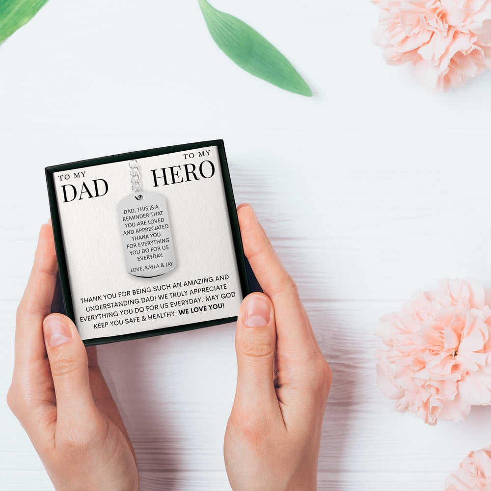 Personalized Keyrings - Hero Dad Custom Message Tag Keychain 