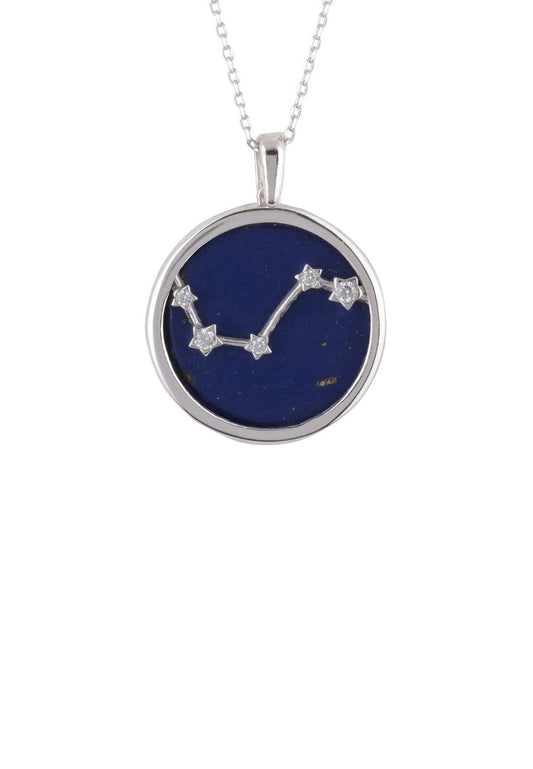 Zodiac Lapis Lazuli Constellation Pendant Necklace - Silver Aries
