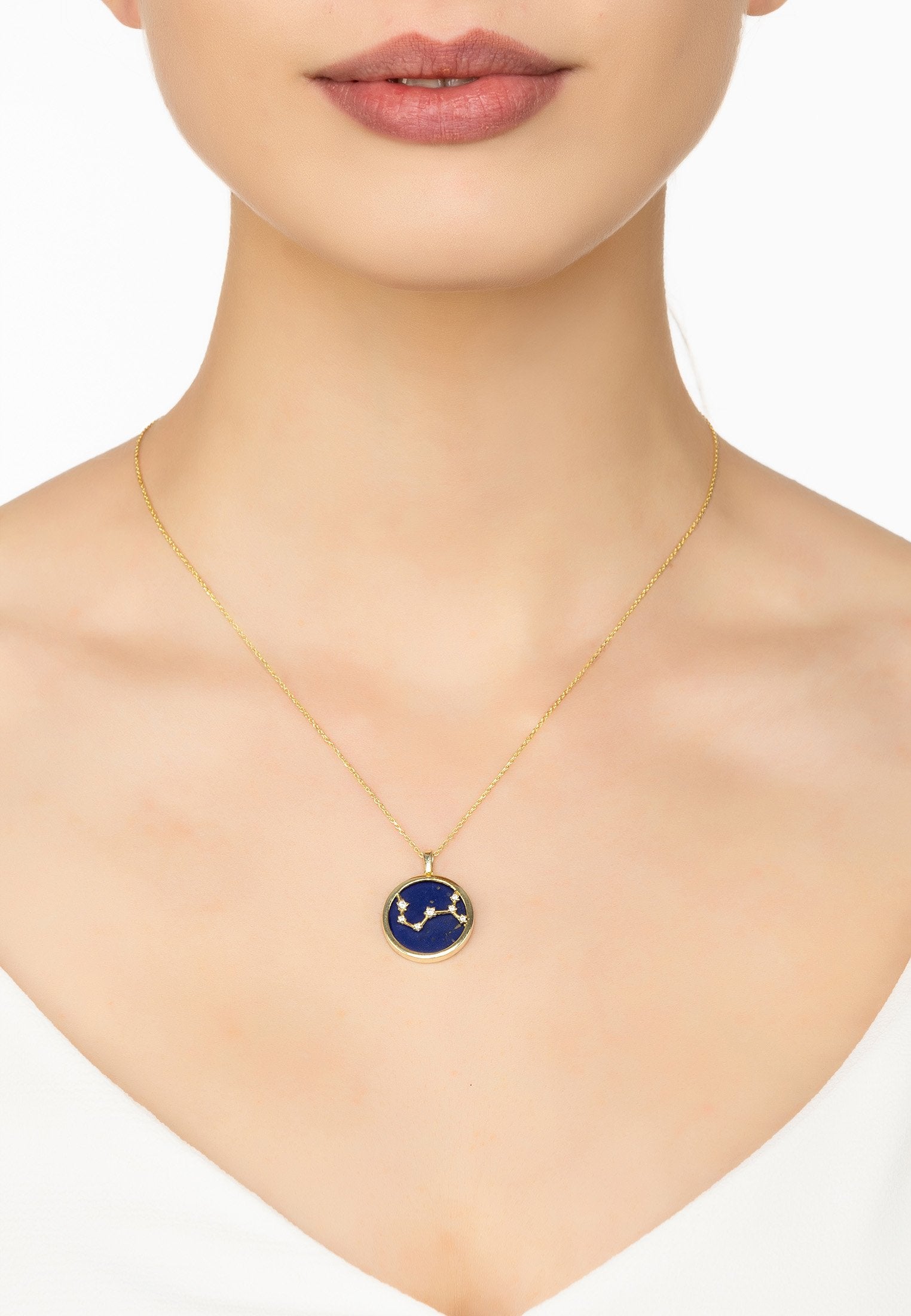 Personalized Necklaces - Zodiac Lapis Lazuli Star Constellation Pendant Necklace Gold Scorpio 