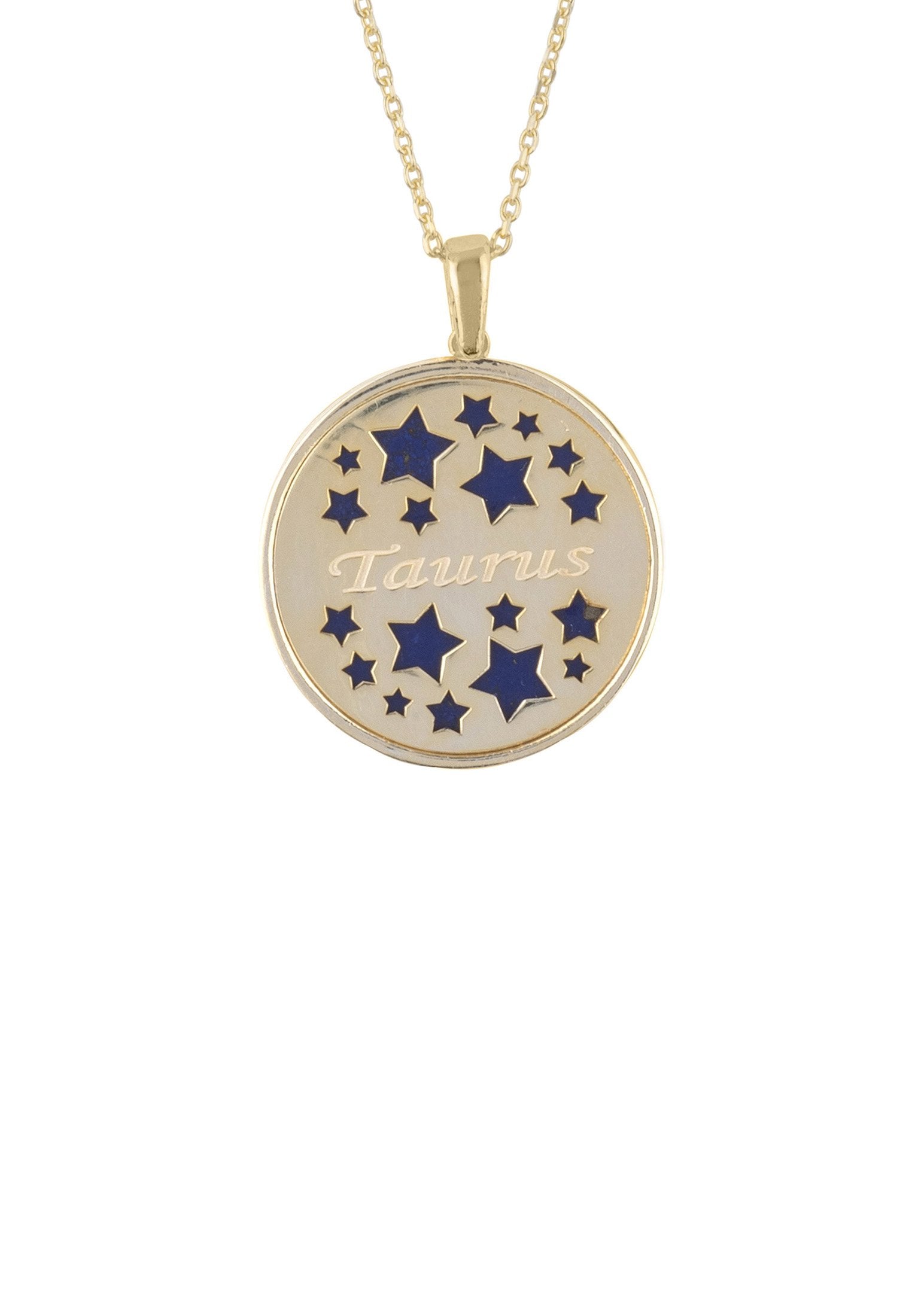 Personalized Necklaces - Zodiac Lapis Lazuli Gemstone Star Constellation Pendant Necklace Gold Taurus 