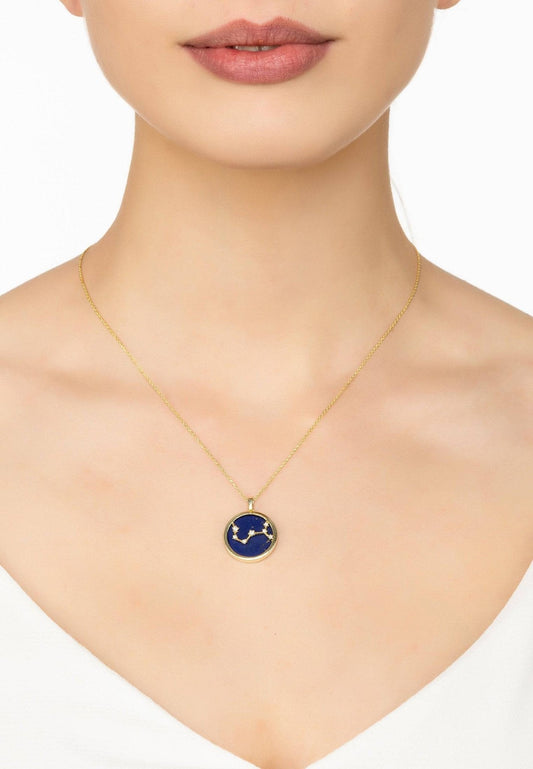 Zodiac Lapis Lazuli Star Constellation Pendant Necklace Gold Scorpio