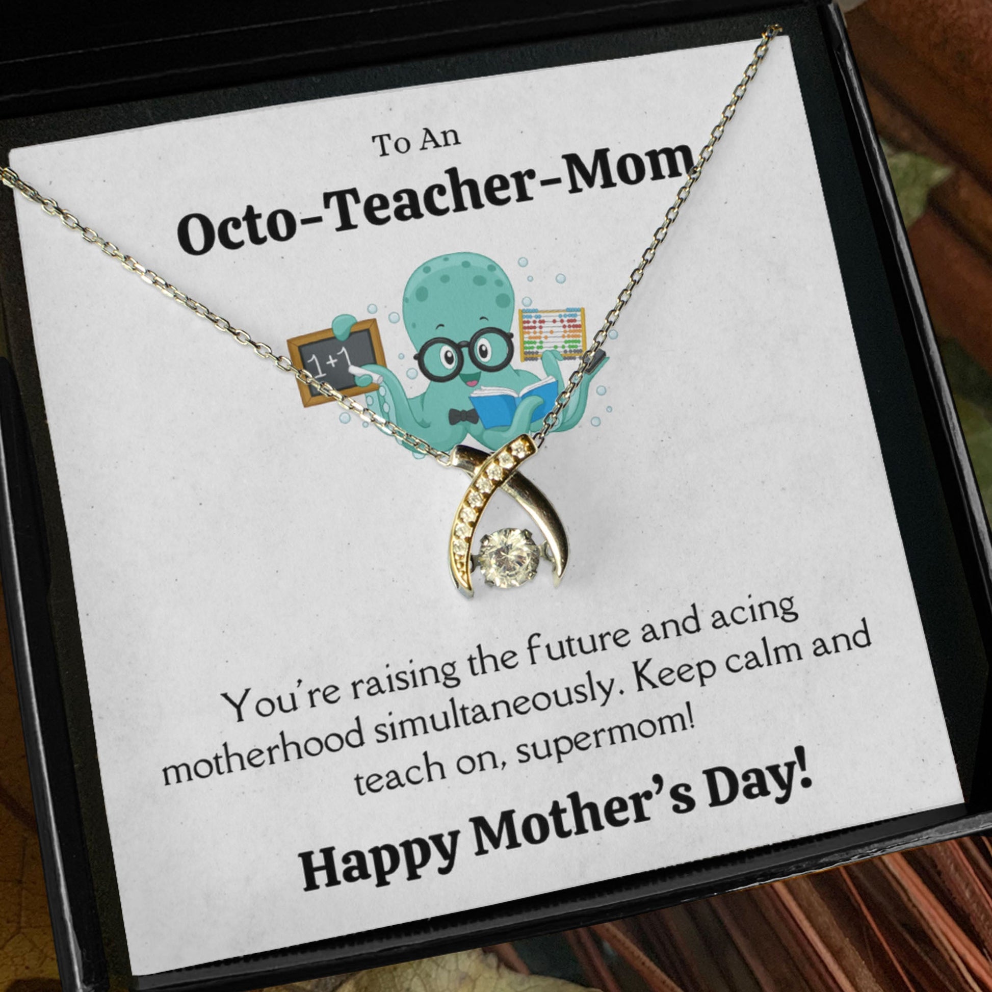Personalized Necklaces + Message Cards - Wishbone Dancing Necklace -Octo-Teacher-Mom Card 