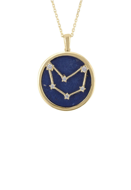 Zodiac Lapis Lazuli Constellation Pendant Necklace Gold Capricorn