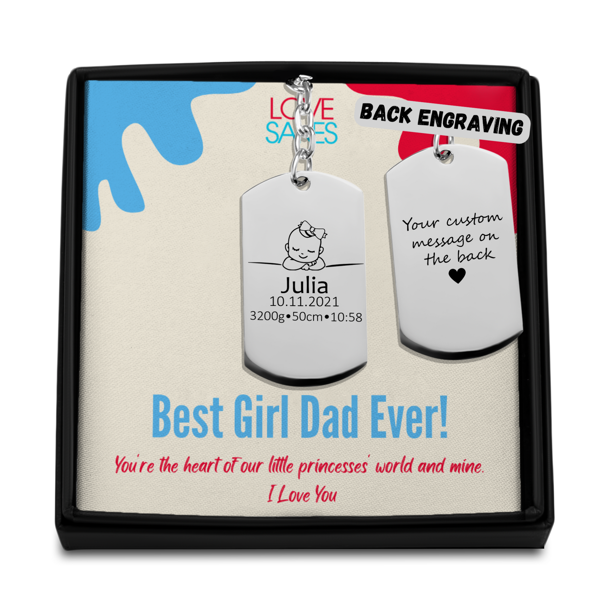 Personalized Keyrings - Girl Dad Gift - Keychain With Baby Birth Details 