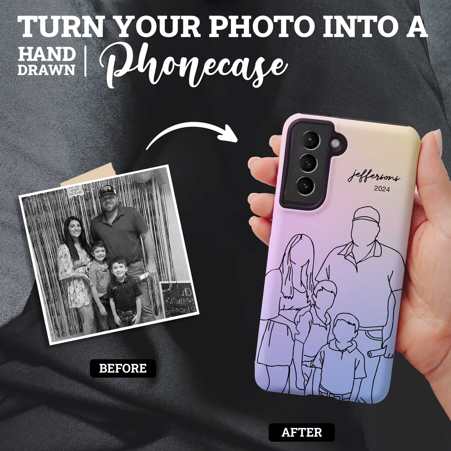 Personalized Phone Cases - Custom Family Line Art Phone Case - Pastels 