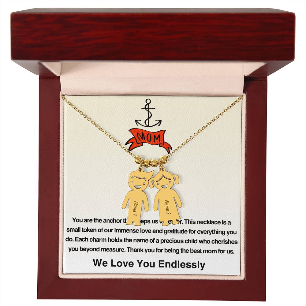 Anchor Mom Engraved Kid Charm Name Necklace | Lovesakes