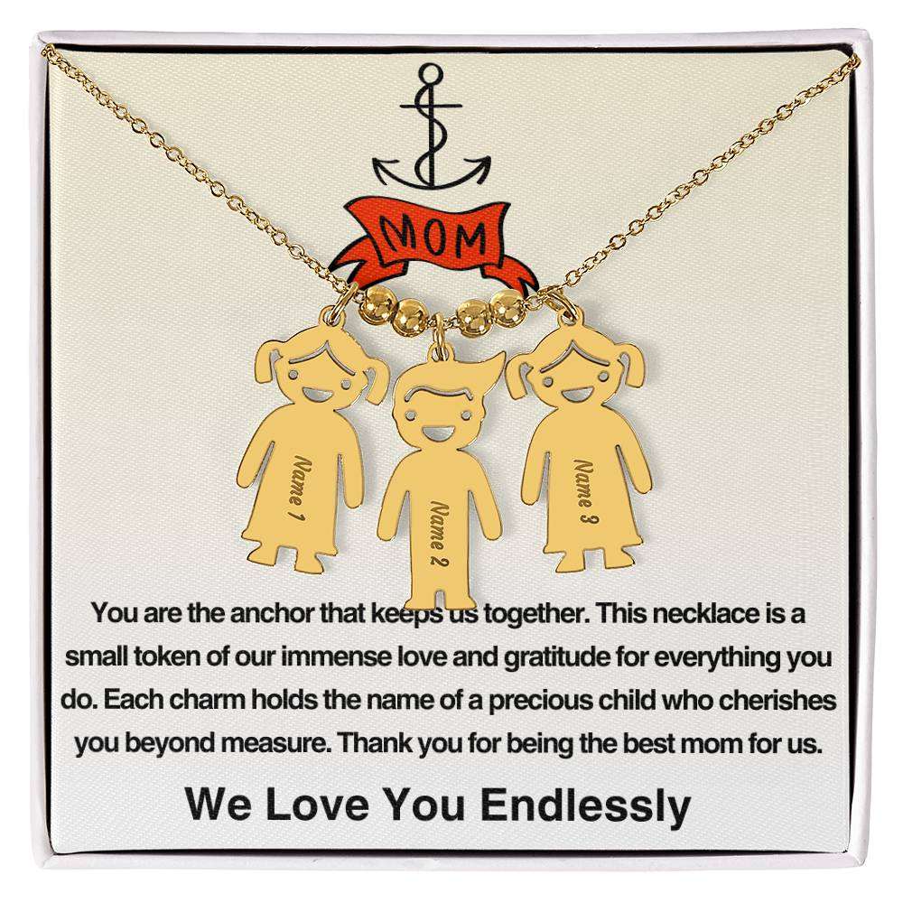 Personalized Necklaces + Message Cards - Anchor Mom Engraved Kid Charm Name Necklace 