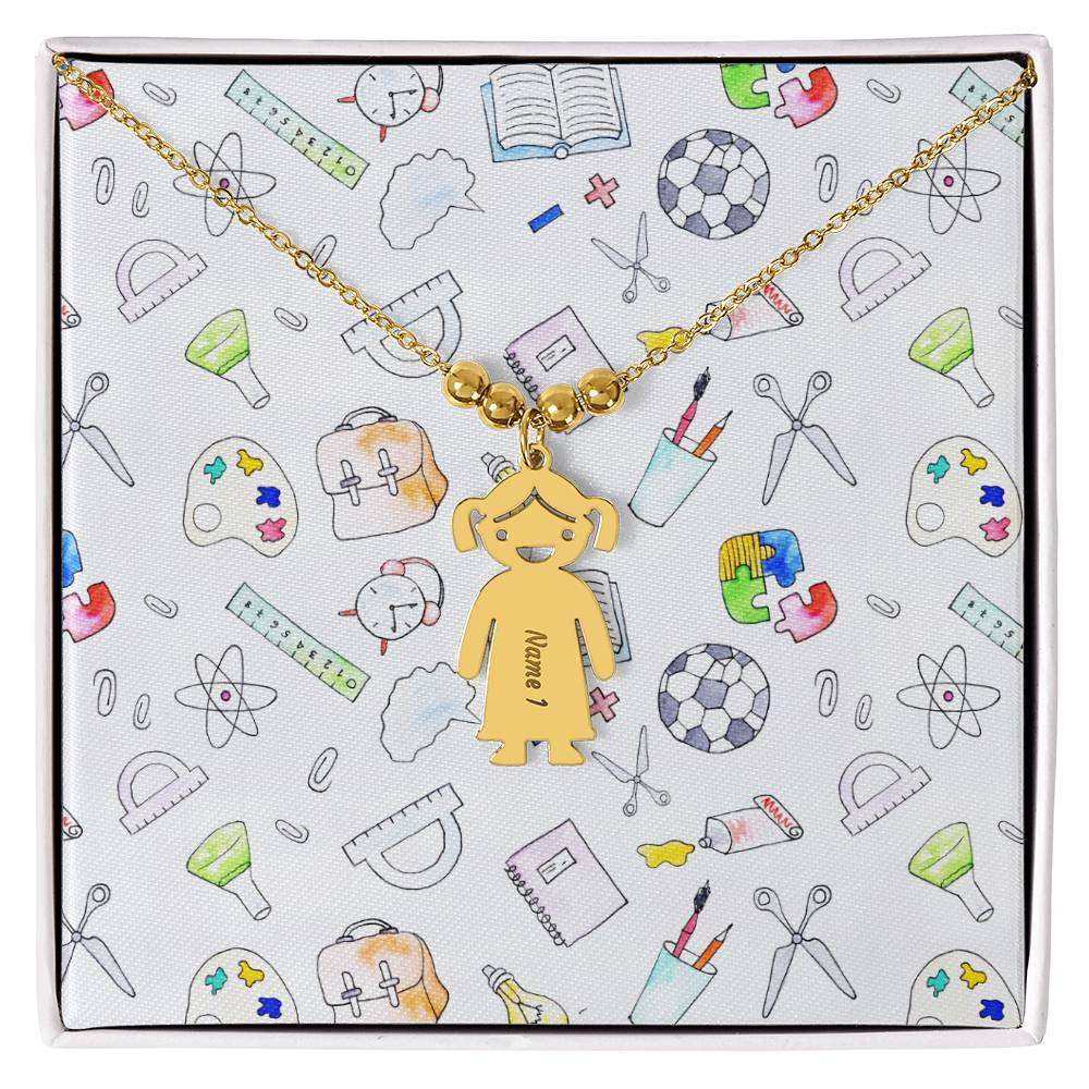 Personalized Necklaces + Message Cards - Back To School Kid Charm Necklace 