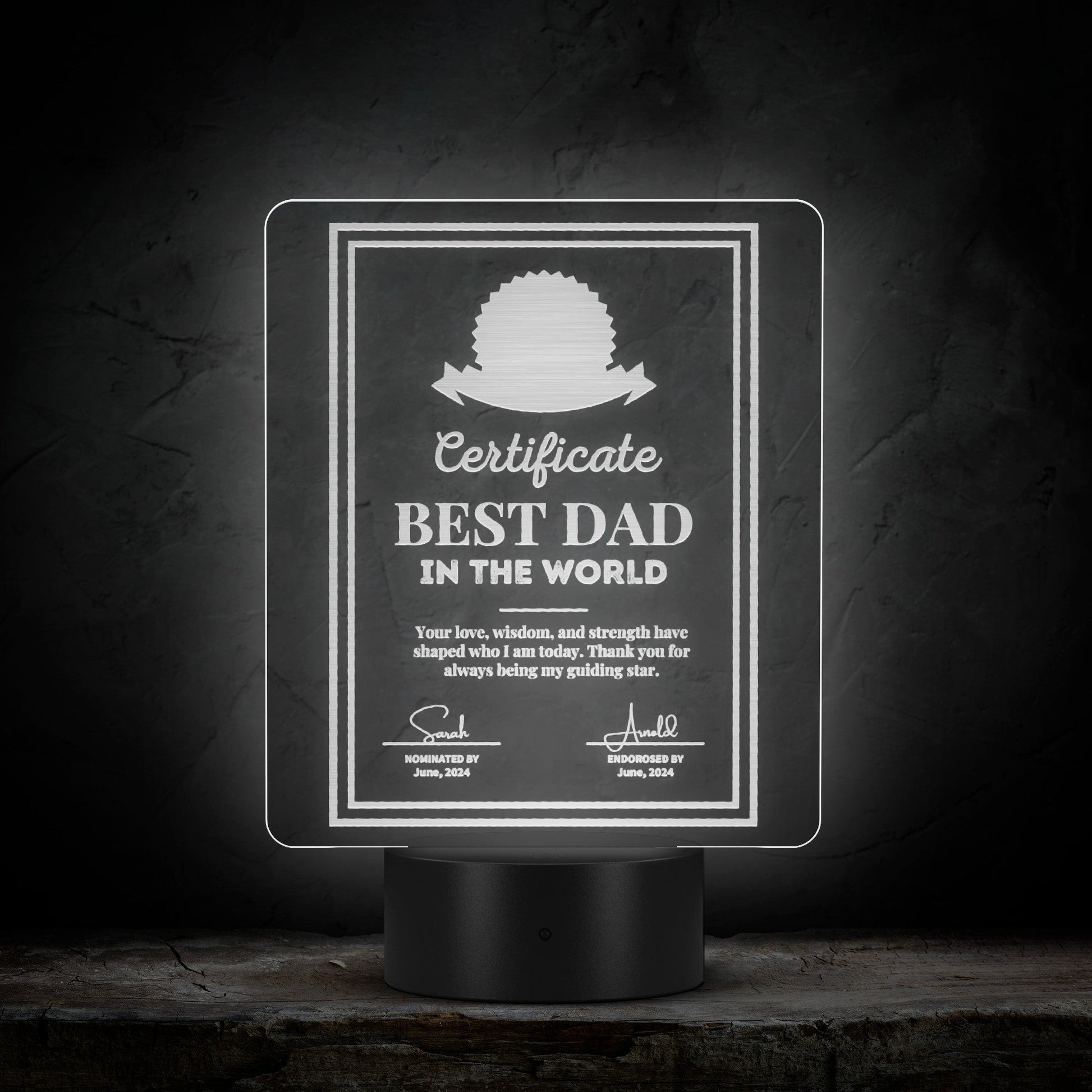 Personalized LED Signs - Best Dad Award Acrylic LED Plaque 