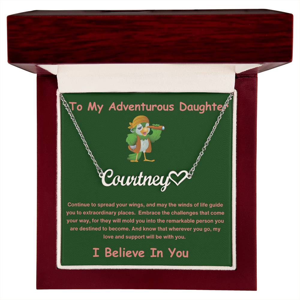 Custom Name Heart Necklace + Adventurous Daughter Message Card | Lovesakes