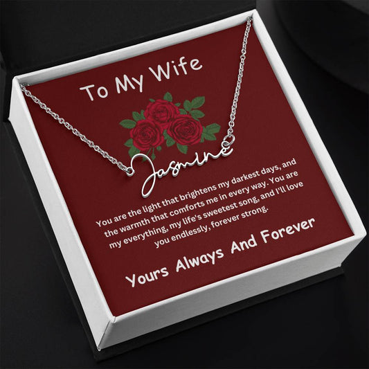 Custom Signature Name Necklace + Wife Message Card