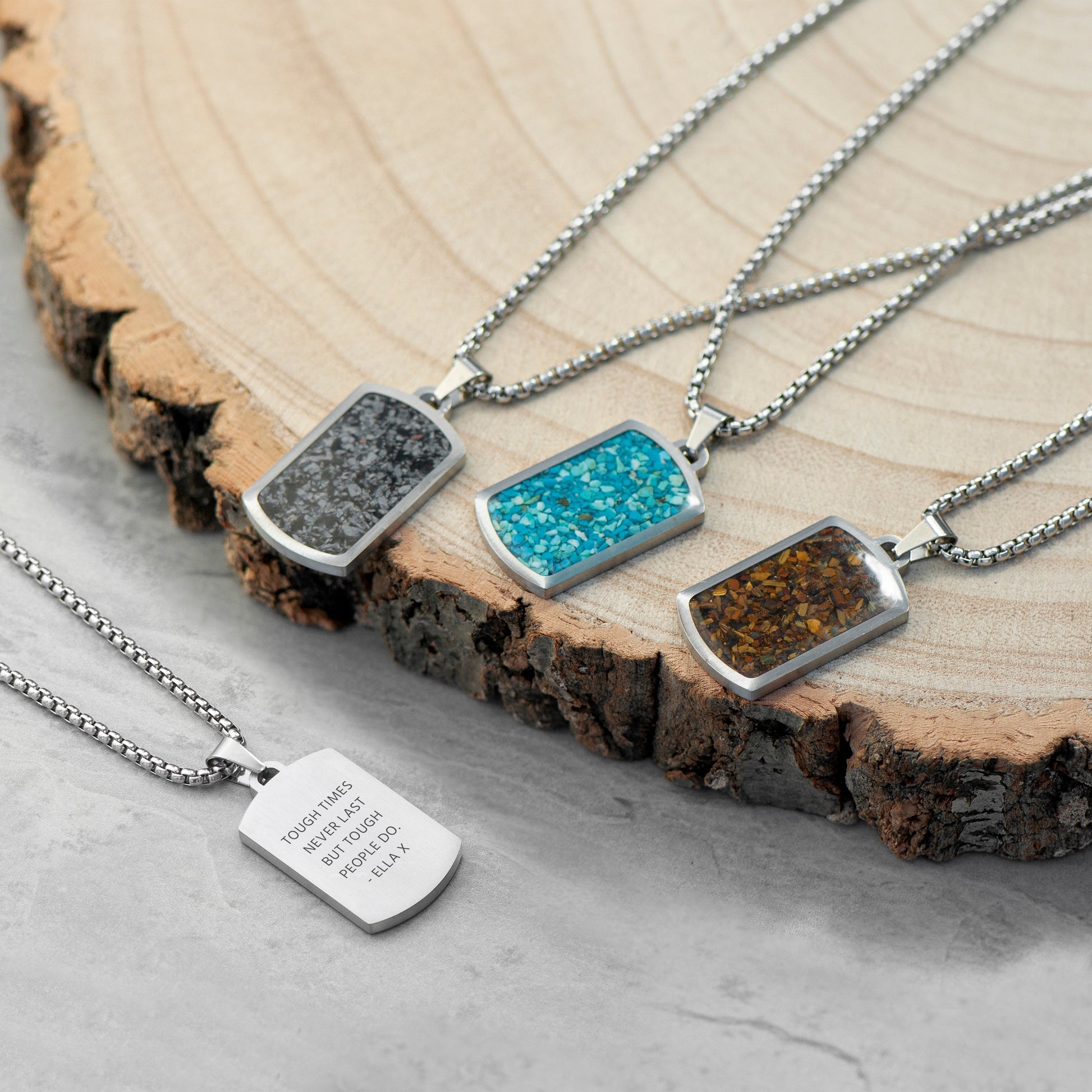 Personalized men's necklaces - Personalized Men's Blue Turquoise Dog Tag Necklace 
