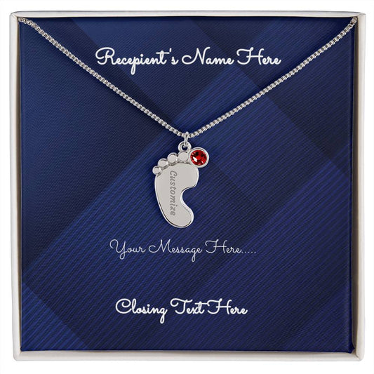 Engraved Baby Feet Birthstone Necklace + Personalized Card