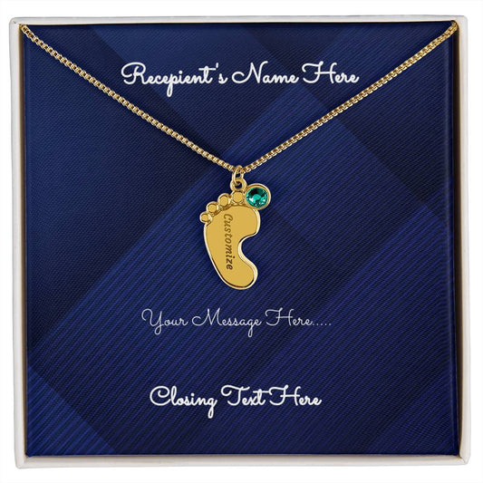 Engraved Baby Feet Birthstone Necklace + Personalized Card