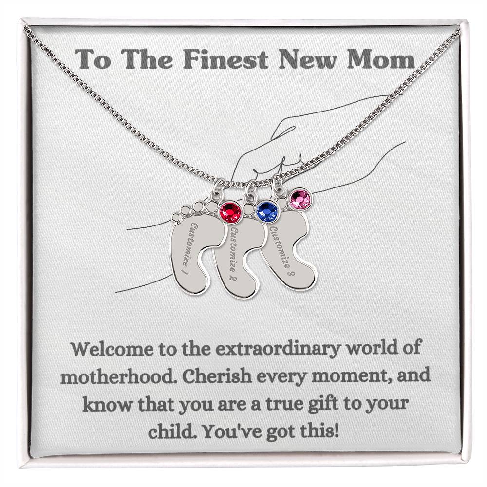 Engraved Name Birthstone Babyfeet Necklace For Moms | Lovesakes | Sentimental Gifts