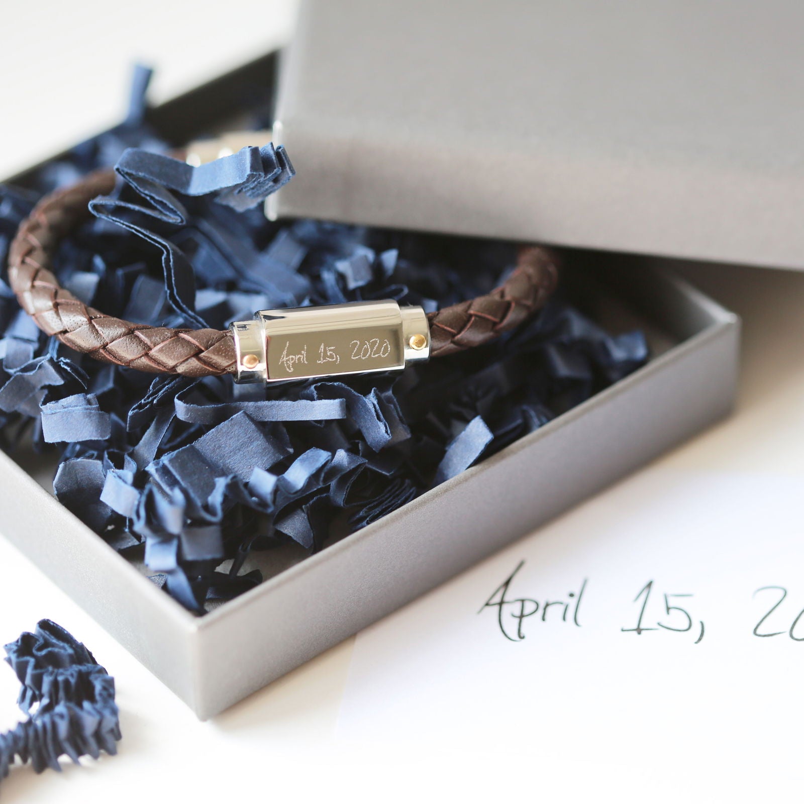 Handwriting Engraved Twisted Leather Bracelet - Lovesakes