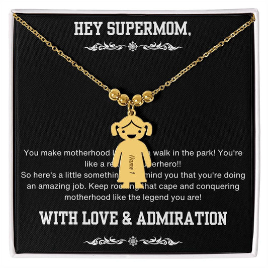 Hey Supermom Engraved Child Name Necklace