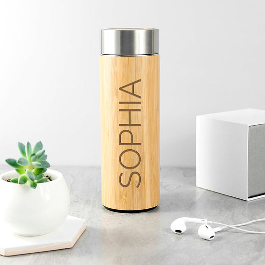 Personalized Bamboo Thermos Flask with Tea Strainer 360ml
