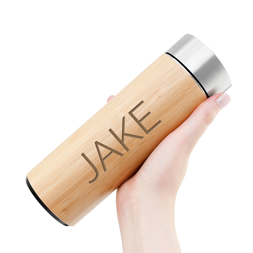 Personalized Thermos - Personalized Bamboo Thermos Flask with Tea Strainer 360ml 